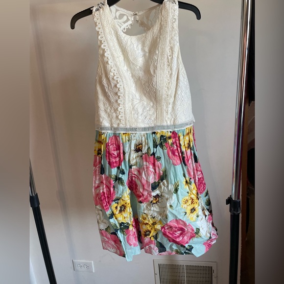 White Top with Flowered Bottom Dress - Picture 1 of 4